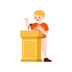 Kids Giving a Speech Boy Orange Clothes