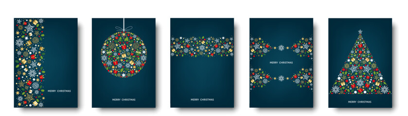 Merry Christmas greeting card on blue background. © alenaohneva