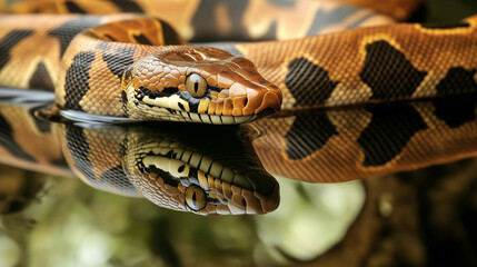 Obraz premium Snake, Long, slithering reptile with scaly skin and Reflective Surface 