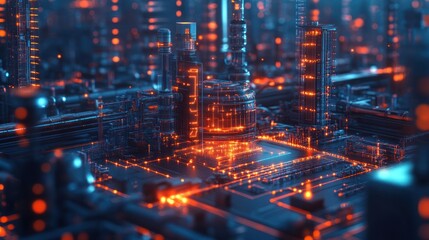 Obraz premium Image of cybersecurity structure in factory using encryption and firewall technology