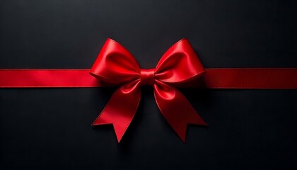 A red ribbon bow on a dark background, elegant and festive presentation, celebration, and gift wrapping,  minimal conceptual 3D rendering, created with generative ai