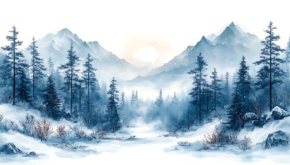 Obraz premium Painting of a Snowy Mountain Landscape 