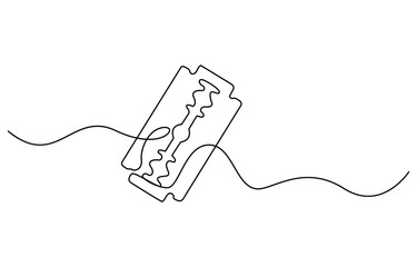 Fototapeta premium continuous single drawn one line razor hand-drawn picture silhouette. Line art cutting blade razor, Continuous line drawing of shaving razor, single line art