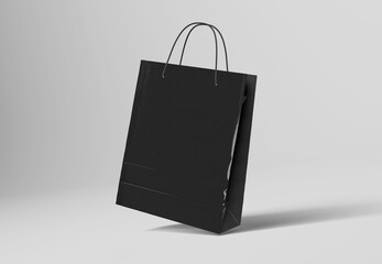 Black shopping bag on white Mockup. Paper bag with handles and soft shadows. 3D rendering