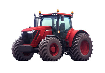 Obraz premium Large red agricultural tractor with massive tires, heavy-duty farming vehicle, side view, powerful machinery for agricultural tasks, equipment isolated on transparent background