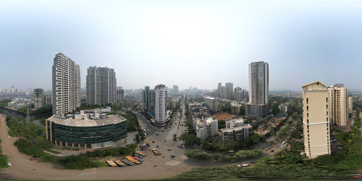 Mumbai Skyline summertime 8K 360 degree, equirectangular projection, environment map. HDRI spherical panorama.	