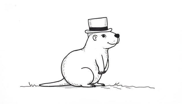 recommend clip art: Cute sketch of a marmot in a top hat, celebrating Groundhog Day with a joyful expression