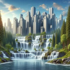 Obraz premium City Edge Cascade A series of waterfalls marking the transition