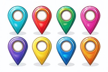 A collection of hand-drawn map pointer pins ideal for navigation, location markers, and travel design projects, adding