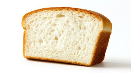 A close-up shot of a single slice of white bread with a golden crust.