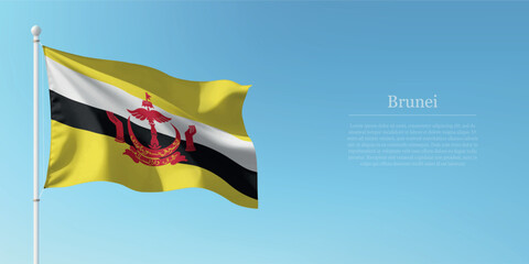 Waving Flag of Brunei Against Clear Blue Sky Copyspace