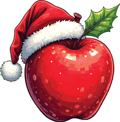 Christmas red apple with santa hat, Merry christmas teacher design vector , school christmas designs Art & Illustration