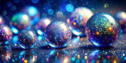 A symphony of glistening spheres bathed in a sea of iridescent lights, a breathtaking display of luminescent beauty