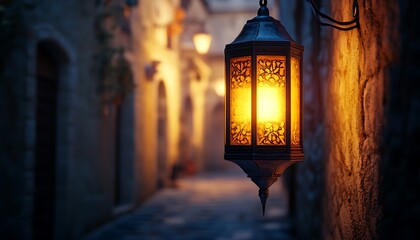 A glowing lantern hanging in a quiet street symbolizing light and hope in fraternity