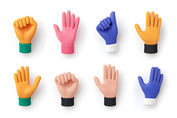 3d cartoon hands showing gestures collection isolated on white