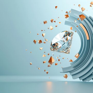 A diamond is surrounded by a cloud of gold and silver pieces