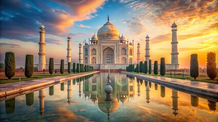 Naklejka premium Taj Mahal Agra India AI Photo, Stunning Architectural Photography, Historical Landmark, Travel Destination