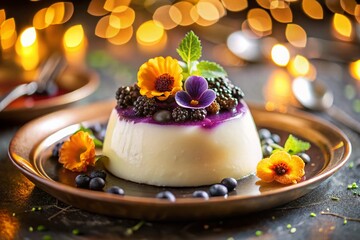 Exquisite Luxury Dessert Panna Cotta with Black Caviar Garnish for Gourmet Cuisine and High-End Dining Experience