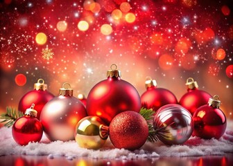 Festive Double Exposure Art with Red Background and Christmas Ornaments for Holiday Cheer and Decoration Inspiration