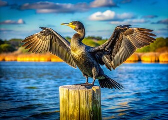 Cape Cod Canal cormorant, a breathtaking coastal scene.