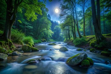 Obraz premium Capture moonlight's ethereal glow on a serene stream.