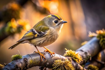 Urban Exploration: Tiny Winter Goldcrest on Branch