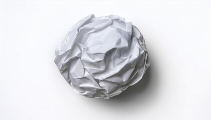 Crumpled White Paper Ball Isolated on Blank Surface. Symbolizing Rejected Ideas, Creative Blocks, Environmental Waste, and the Challenges of Innovation and Brainstorming