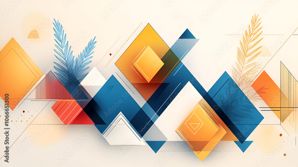 Wall mural abstract geometric lines background with diamond and triangle shapes. geometric lines white abstract