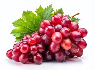 Fototapeta premium Fresh Red Grape Bunch Isolated on White Background - Juicy, Healthy Fruit, Perfect for Food Photography, Smoothies, and Healthy Eating Concepts