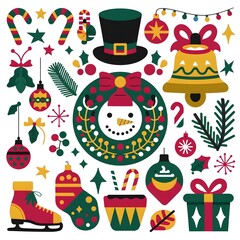 Christmas icons set, festival collection illustrations of Christmas elements giving a cheerful holiday vibe. Less