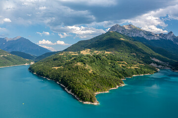 Aerial View Over Lac Du Sautet, Auvergne-Rhône-Alpes, France