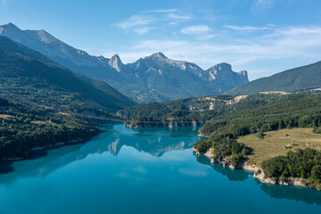 Aerial View Over Lac Du Sautet, Auvergne-Rhône-Alpes, France