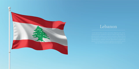 Waving Flag of Lebanon Against Clear Blue Sky Copyspace