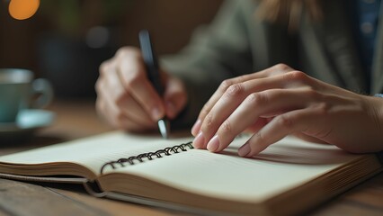 Image of hands and notebook of successful businessman