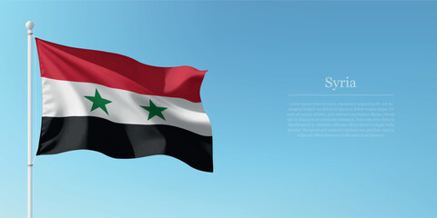 Waving Flag of Syria Against Clear Blue Sky Copyspace