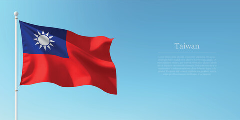 Waving Flag of Taiwan Against Clear Blue Sky Copyspace