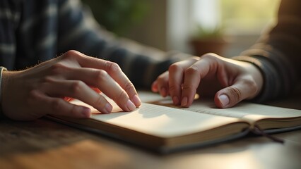 Image of hands and notebook of successful businessman