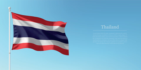 Waving Flag of Thailand Against Clear Blue Sky Copyspace