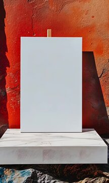 Minimalist Blank White Canvas with Copy Space on Textured Colorful Wall Background &ndash; Perfect for Branding, Artwork, and Advertising Mockups