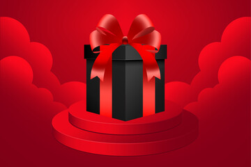 Elegant Gift Box on Festive Red Platform