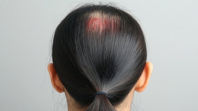 Person with tinea capitis, a fungal infection on the scalp causing red patches and hair loss   tinea capitis, scalp fungal infection