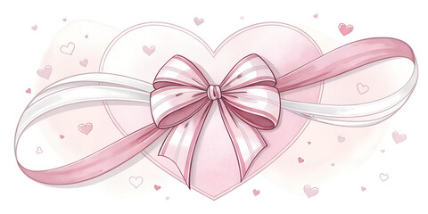 Valentine's Day heart illustration with pink ribbon and festive decorations
