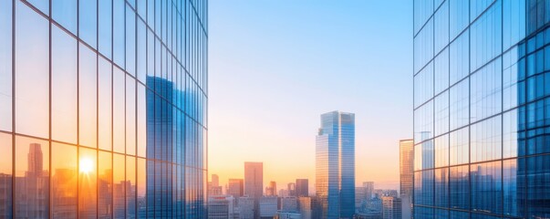 Stunning city skyline featuring iconic buildings against a bright blue sky, showcasing urban beauty and architectural marvels.