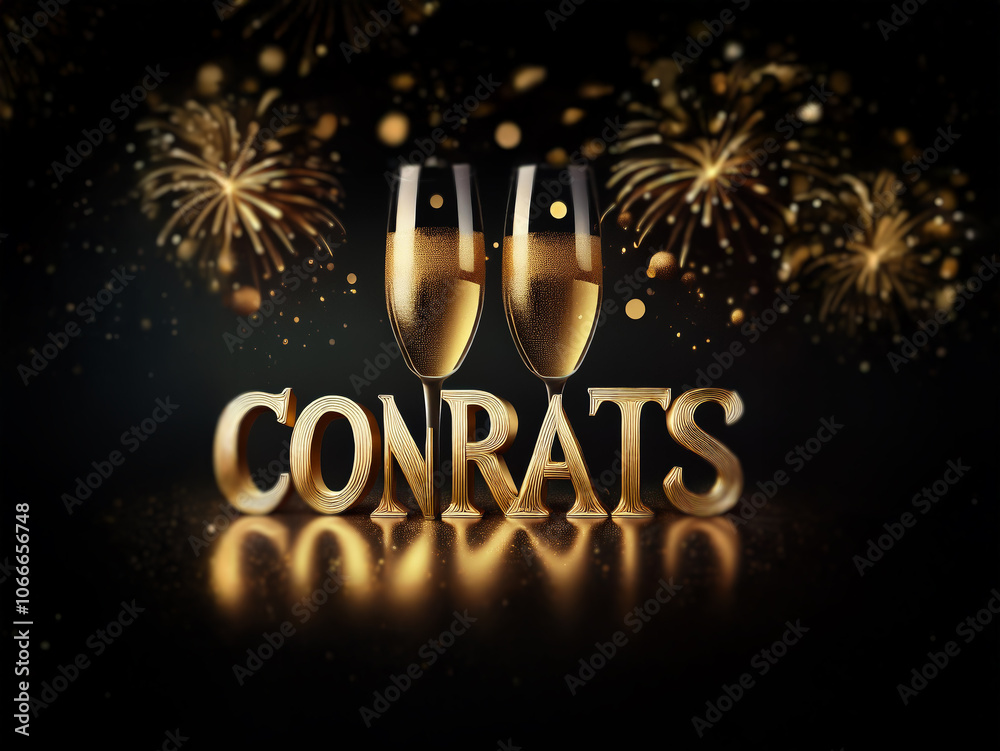 Poster Two champagne flutes filled with bubbly sit before a shimmering 
