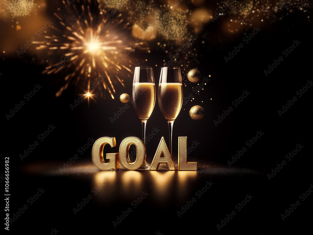 Poster Two champagne flutes with a golden 