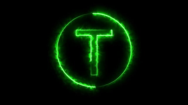 Neon T text intro animation, green neon T logo intro animated on black background
