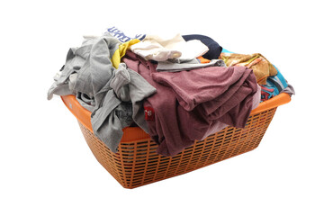 pile of laundry isolated on white background, Clean laundry in a basket