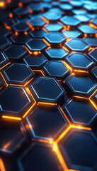 A futuristic honeycomb pattern with glowing orange and blue elements, creating a high-tech, sci-fi feel perfect for modern and technology-focused designs.