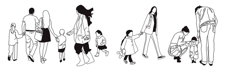 Hand-drawn doodle family icon set. Outline family clipart. Hand-drawn black art.