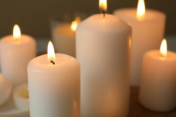 Aromamic candle burning on the table